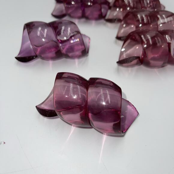 Set of 10 Mid-Century Purple Swirl Lucite Curl Napkin Rings Helix Twist - Picture 2 of 6